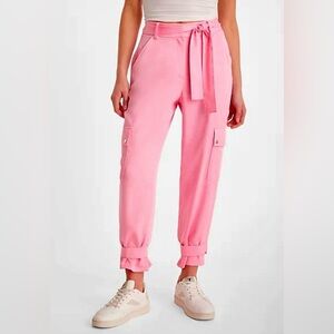 Express Super High Waisted Satin Cargo Ankle Pants Pink size 10S NWT